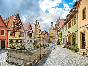 Beautiful view of the historic town of Rothenburg ob der Tauber, Franconia, Bavaria, Germany