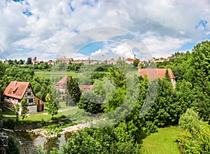 Beautiful view of the historic town of Rothenburg ob der Tauber skyline, Franconia, Bavaria, Germany