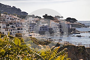 Beautiful view of houses on the coastline in Calella de Palafrugell photo