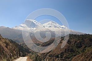 The beautiful view of Huascaran mountain in Peru