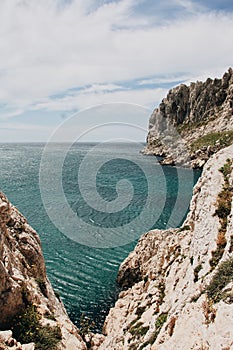 Beautiful view of huge rocks and peaceful sea in Marseille, France