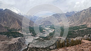 Beautiful View Of Hunza Valley With Cloudy Sky