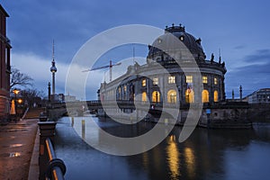 TV Tower, Bode Museum and Spree River in Berlin at dusk photo