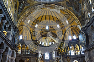 Beautiful view inside the Hagia Sophia Mosque in Istanbul