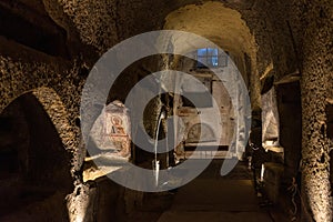 Beautiful view of the interior of Catacombs of San Gennaro, Rione Sanita in Naples, Italy photo