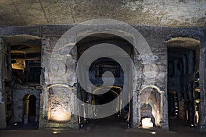 Beautiful view of the interior of Catacombs of San Gennaro, Rione Sanita in Naples, Italy photo