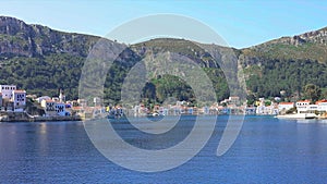 beautiful view of the island of Kastellorizo from the approaching boat. April 2024