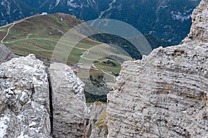 Beautiful view on the Italian Dolomite from Sass Pordoi Terrazza Delle Dolomiti