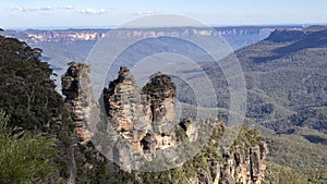 Beautiful view of the Jamison Valley and the iconic Three Sisters in Katoomba, NSW, Australia