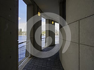 Beautiful view of the John G. Diefenbaker Building near the river in Ottawa, Canada