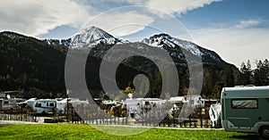 Beautiful view of the Karwendel from a camping site in Tirol, Austria photo