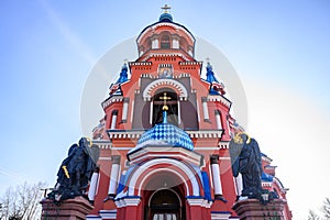 Beautiful view of Kazan Church an iconic Orthodox church in the city of Irkutsk, Russia.