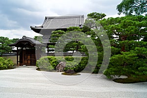 Beautiful view of Kennin-Ji Temple among trees in Hojo, Kyoto, Japan