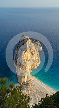 Beautiful view of Keri rocks, in blue sea water, in Zakyntos island, Greece