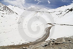 Beautiful view of Khardung La Pass-Leh road on the high mountain