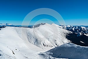 Beautiful view from Kotliska hill in winter Low Tatras mountains in Slovakia