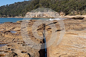 Beautiful view of the Ku-ring-gai Chase National Park down to Flint and Steel Beach, Australia