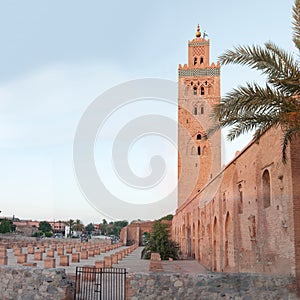 Beautiful view of Kutubiyya or Koutoubia Mosque, in Marrakech