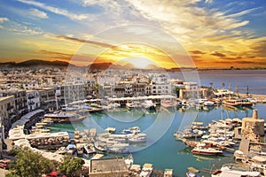 Beautiful view of the Kyrenia Bay in Kyrenia Girne, North Cyprus