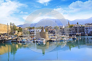 Beautiful view of the Kyrenia Bay in Kyrenia Girne, North Cyprus