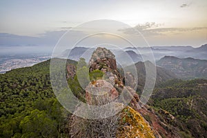 Beautiful view from La Creta del Gallo in the El Valle natural park, in Murcia, Spain