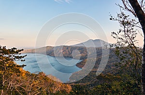 Beautiful view of Laguna de Apoyo from Mirador de Catarina and Mombacho volcano, Nicaragua photo