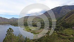 Beautiful view of the lake, nature, mountains, trees, lake toba samosir, in the video from the Sibea bea hills