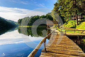 Beautiful view of lake at Pang Ung, Tourist place where people come to vacation in the winter in North of Thailand, Mae Hong Son P