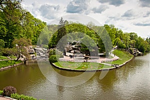 Beautiful view on the lake in Sofiyivsky Park in Uman, Ukraine