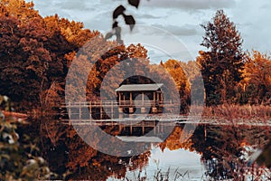 Beautiful view of a lakehouse and a lake with reflection of trees in North Augusta, South Carolina