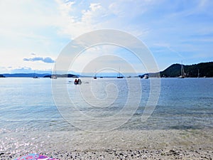 A beautiful view of a large bay off of Galiano Island, in the Gulf Islands, British Columbia, Canada.