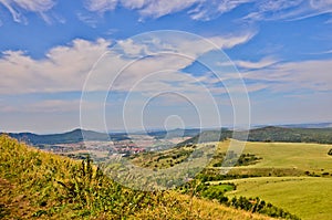 Beautiful view in the late summer from the DÃÂ¶rnberg, over the north of Hessen, near Kassel, Germany photo