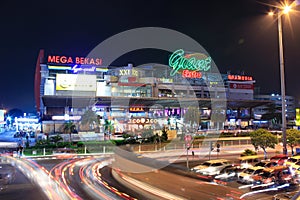 The beautiful view of the lights at Mega Bekasi Mall at night