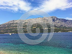 A beautiful view looking outwards from the town of korcula, Croatia of the adriatic sea