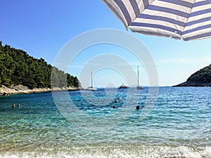 A beautiful view looking outwards from the town of korcula, Croatia of the adriatic sea