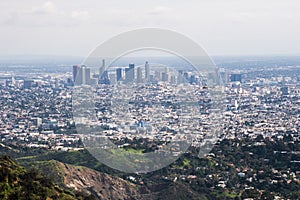 Beautiful view of Los Angeles city from Hollywood Hills and Sunset Blvd