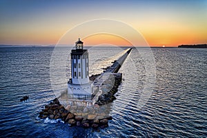 Beautiful view of the Los Angeles Harbor Lighthouse at sunset