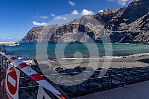 Beautiful view of Los Gigantes cliffs in Tenerife, Canary Islands. Closed beach near Los Gigantes