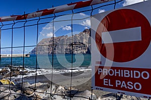 Beautiful view of Los Gigantes cliffs in Tenerife, Canary Islands. Closed beach near Los Gigantes