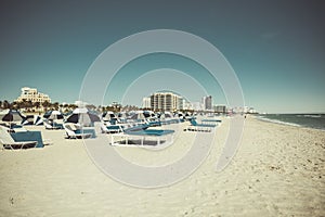 Beautiful view of Lummus Park white sand beach in Miami, USA