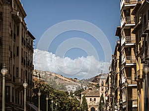 Beautiful view of the main avenue of the city of Granada \