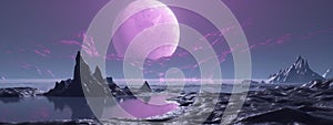 beautiful view of Majestic Purple Moonscape generative AI