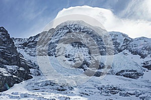 Beautiful view of majestic snow covered Bernese mountains