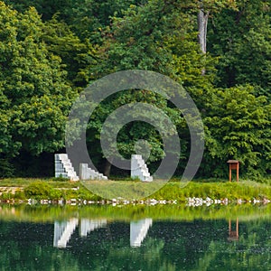 Beautiful view of Maksimir Park in Zagreb, Croatia and its reflection on the water