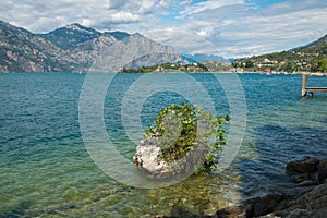 Beautiful view of Malcesine village, a famous tourist resort on the coast of Lake Garda (Lago di Garda)