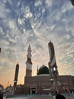 Beautiful exterior view of Masjid Al Nabawi Madinah.