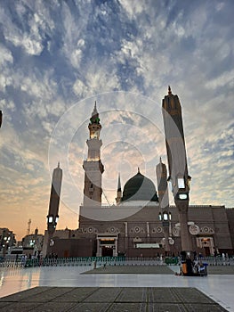 Beautiful exterior view of Masjid Al Nabawi Madinah.