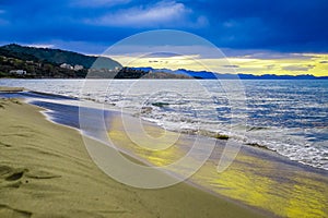 Beautiful view of the mediterranean sea sunset in the island Sicily