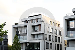 Beautiful view of modern buildings with big windows outdoors