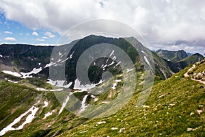 Beautiful view Moldoveanu Peak in Fagaras Mountains on a sunny summer day